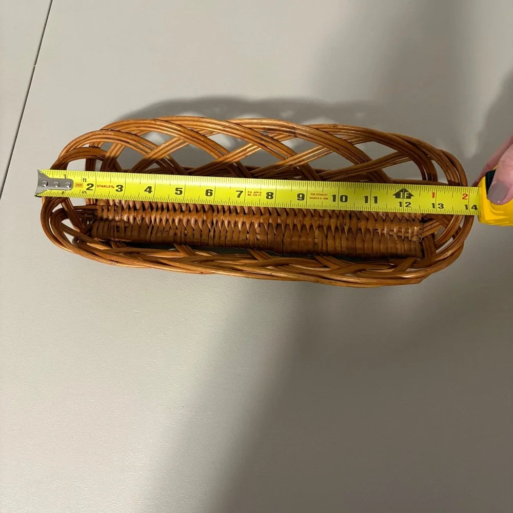 VTG Wicker Bread Basket Oval Lattice‎ Woven Rattan Serving Tray Brown 14 in